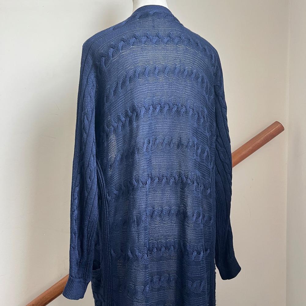Lauren Ralph Lauren Navy Blue Open Knit Cable Longline Duster Cardigan Size M - Picture 6 of 11